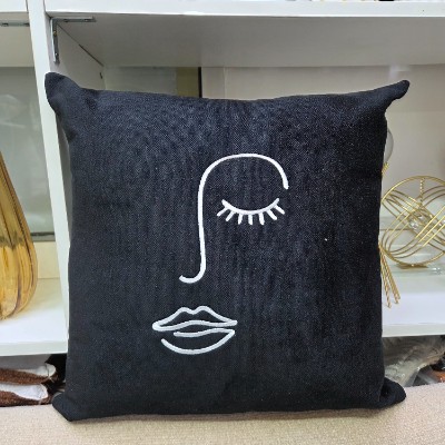 Art face black pillow cover L