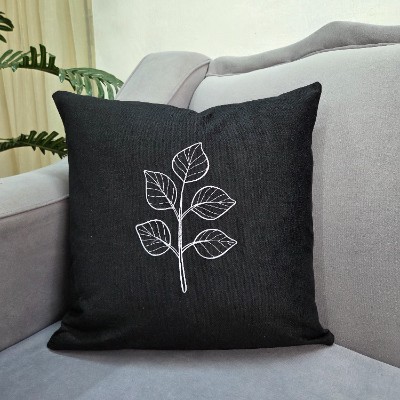 Art flower black pillow cover 