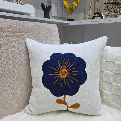 Art flower blue pillow cover 