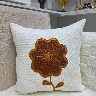 Art flower burnt orange pillow cover 