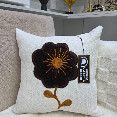 Art flower coffee brown pillow cover 