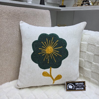 Art flower green pillow cover 