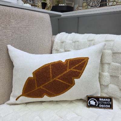 Art leaves  pillow cover burnt orange 