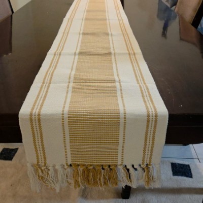 Beige and white woven table runner 275