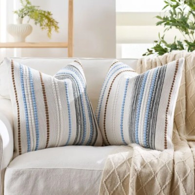 Boho blue stripe pillow cover 