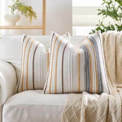 Boho masturd stripe pillow cover 