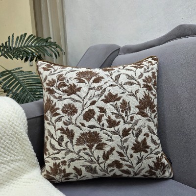 Brown floral jackquard pillow cover