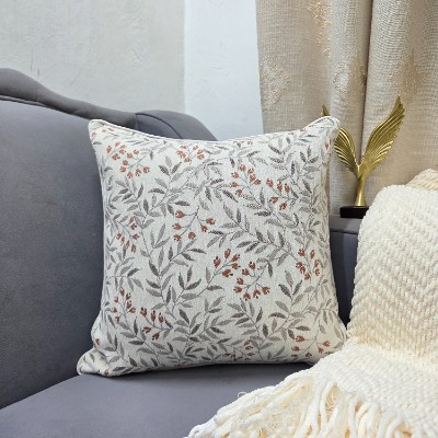 Burnt orange floral jackquard pillow cover