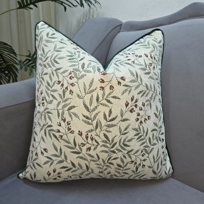 Green floral jackquard pillow cover
