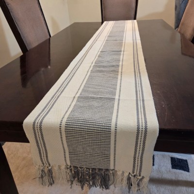 Grey and white woven table runner 228