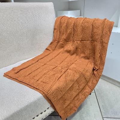 Heavy knitted throw blanket burnt orange 