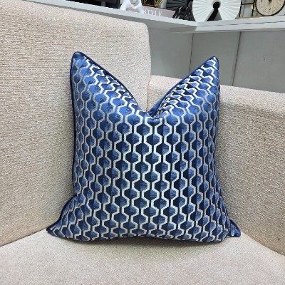 Hex line blue pillow cover 