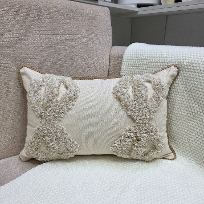 Ivory bloom woven pillow cover  rectangle 
