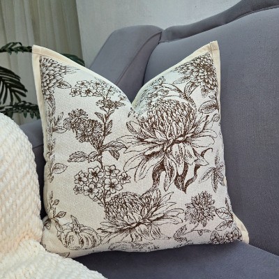 Jackquard  floral brown pillow cover 