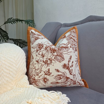 Jackquard  floral rust orange pillow cover 