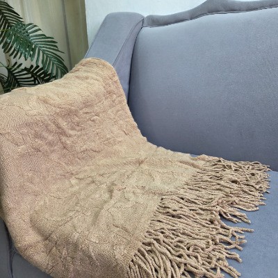 Knitted throw blanket circle beige 
