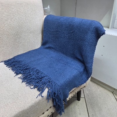 Knitted throw blanket navy blue L
