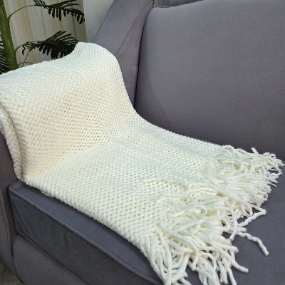 Knitted throw blanket  off white B