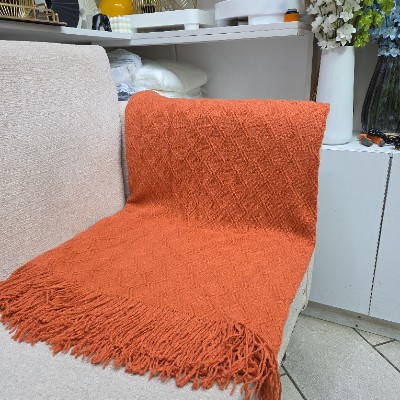 Knitted throw blanket  orange f