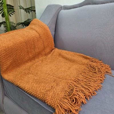 Knitted throw blanket rust 