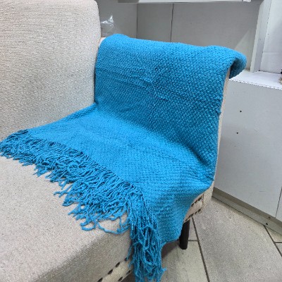 Knitted throw blanket torquise blue 