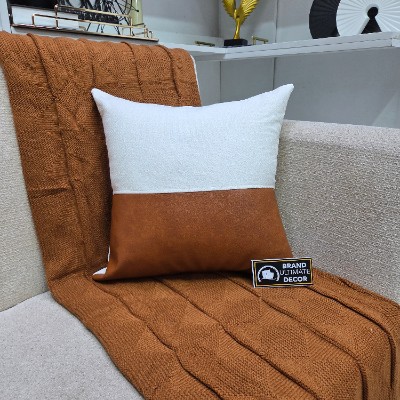 Pu leather with white fabric pillow cover 