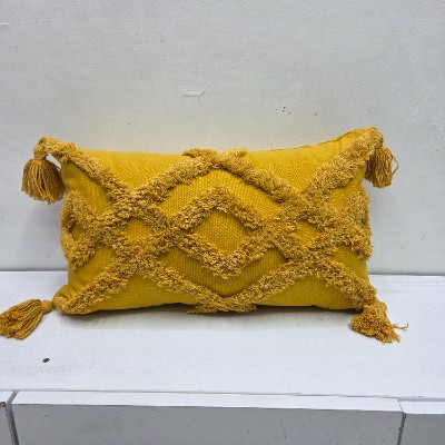 Rectangle masturd yellow woven pillow cover M