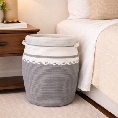 Storage basket grey with lid 