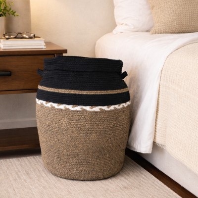 Storage basket with lid off beige and black