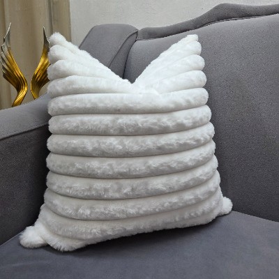 White fur line throw pillow cover  
