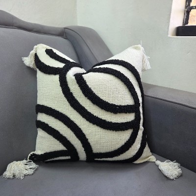 Woven black and white lanes pillow cover