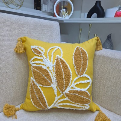 woven leaves mustard and white