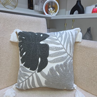 Woven leaves white and grey pattern pillow cover 