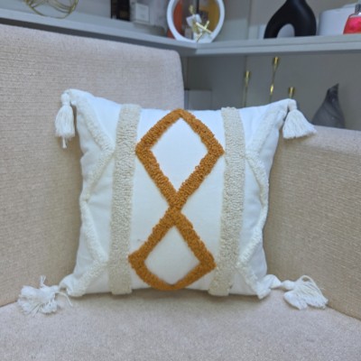 Woven star design burnt orange pillow cover 